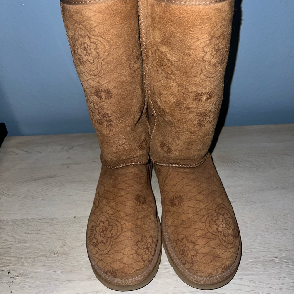 UGG Floral Embossed Brown Boots